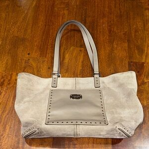 Michael Kors Suede Studded Tote Taupe/Stone Genuine Suede Body Purse